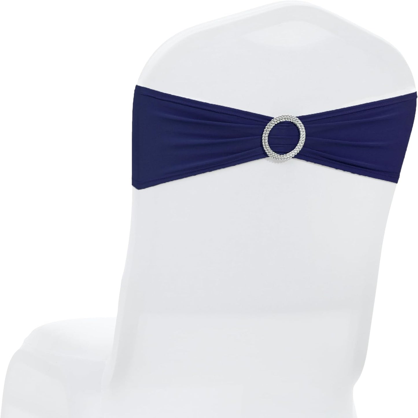MDS Premium Spandex Chair Sashes - Stretchy Bow Covers with Buckle Slider | Universal Fit for Weddings & Events - Navy Blue
