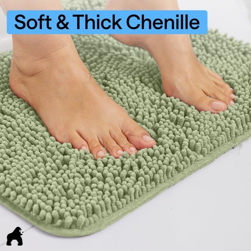 GORILLA GRIP Bath Rug Mat - Soft Absorbent Chenille | Quick-Dry Microfiber, 60x17, Sage Green