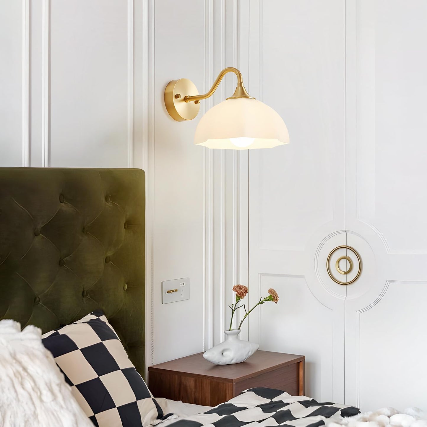 Gold Wall Sconce 1-Light Modern Wall Lighting Fixture Farmhouse Vanity Sconces Lights with Milk White Glass Shade Indoor Wall Sconce Lamp Wall Mount Light Fixture for Bedroom MWL02-1A