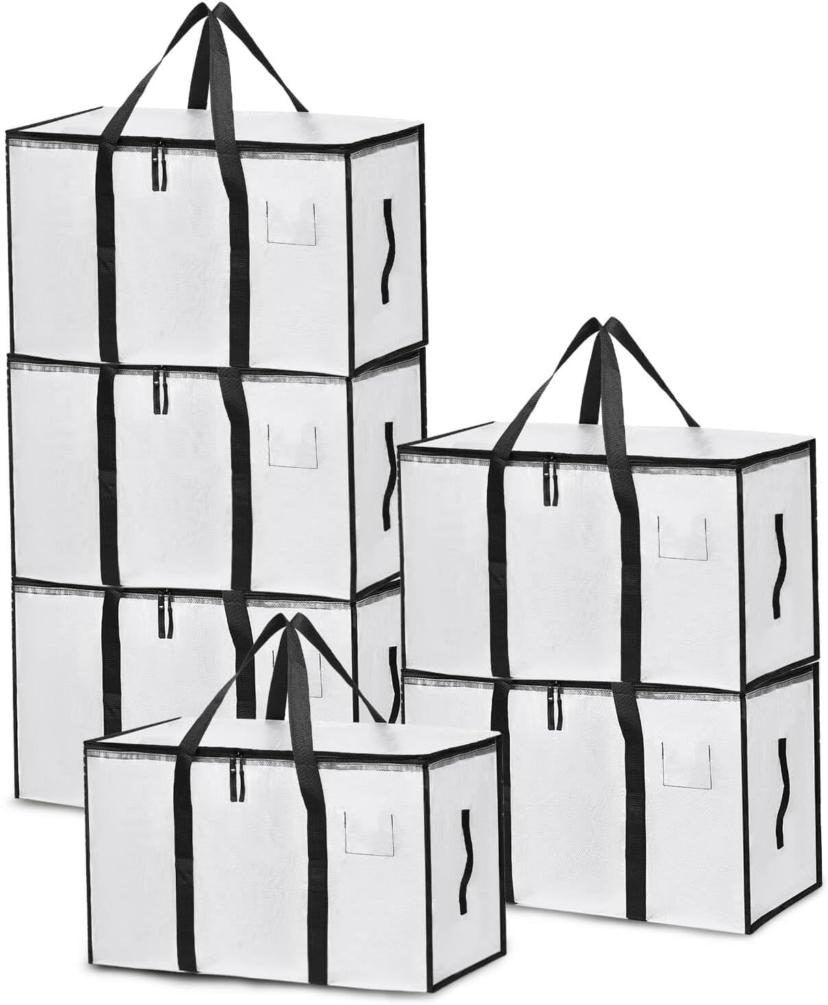 Skiennix Large Moving Bags - Heavy Duty Storage Totes with Zippers & Handles | Space-Saving Clear 6 Pack