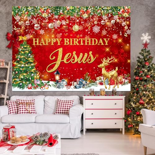 CINRAY 7x5FT Jesus Birthday Banner Backdrop Christmas Holiday Decorations