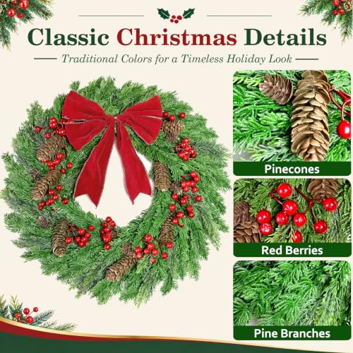 20 Inch Artificial Christmas Wreath for Front Door - Rustic Holiday Decor