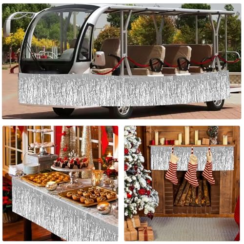 BEISHIDA 3 Packs 30 Feet Metallic Foil Fringe Garland Tinsel Streamers£¬Shiny Silver Wall Hanging Tinsel Fringe Banners for Wedding Birthday Party Decoration Halloween Christmas New Year