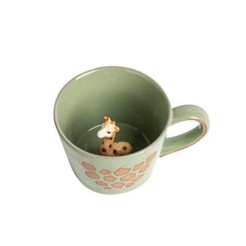 DIHOclub Giraffe Coffee Cup Ceramic 3D Wild Animal Inside Mug,Cute Cartoon Handmade Figurine Mugs,Holiday and Birthday Gift for Coffee Milk Tea Lovers,12 OZ(Green Giraffe)