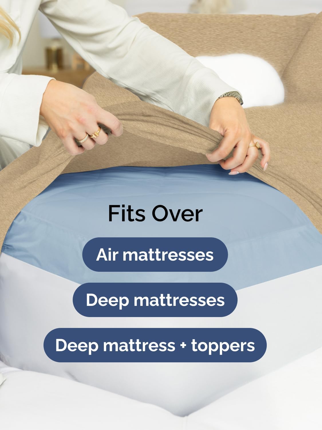Skiennix Extra Deep Queen Sheet Set - 6 Piece Breathable Cooling Bedding - Soft Wrinkle-Free Heathered Tan