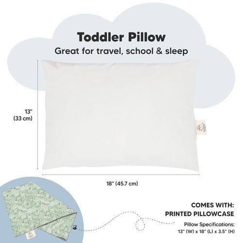 DinoDood Toddler Pillow - Soft & Breathable Organic Cotton Travel Pillowcase | 13x18 for Kids 2-5 Years