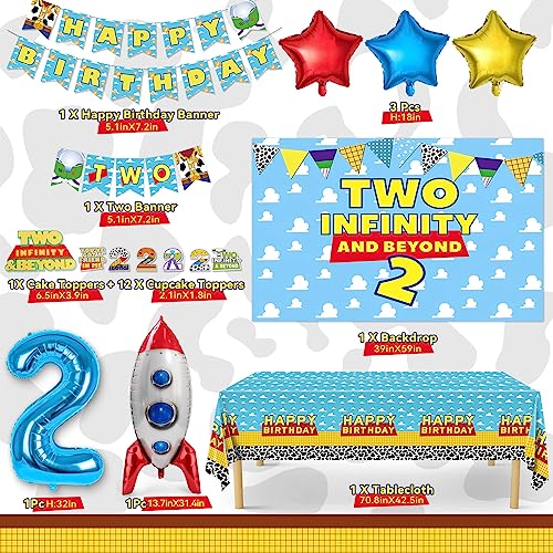 Toy-Inspired 2nd Birthday Decorations Set - 105 Pcs Party Supplies with Banner Balloons Backdrop