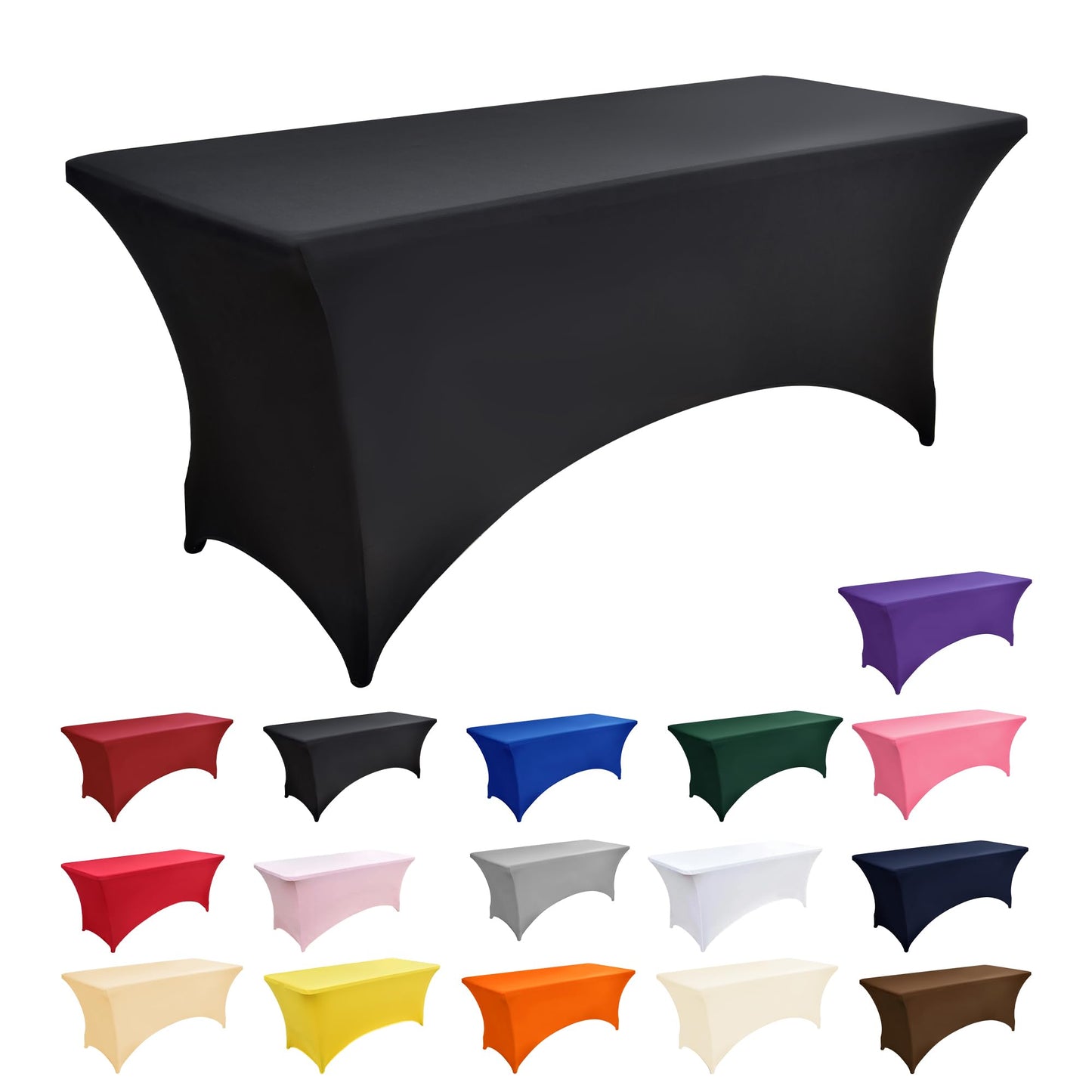 ZarzaaSik 6-Pack 8ft Black Spandex Table Covers for Rectangle Folding Tables - Washable Elastic Tablecloth - Ultimate Fitted Table Protector for Birthday Parties, Trade Shows, Banquet