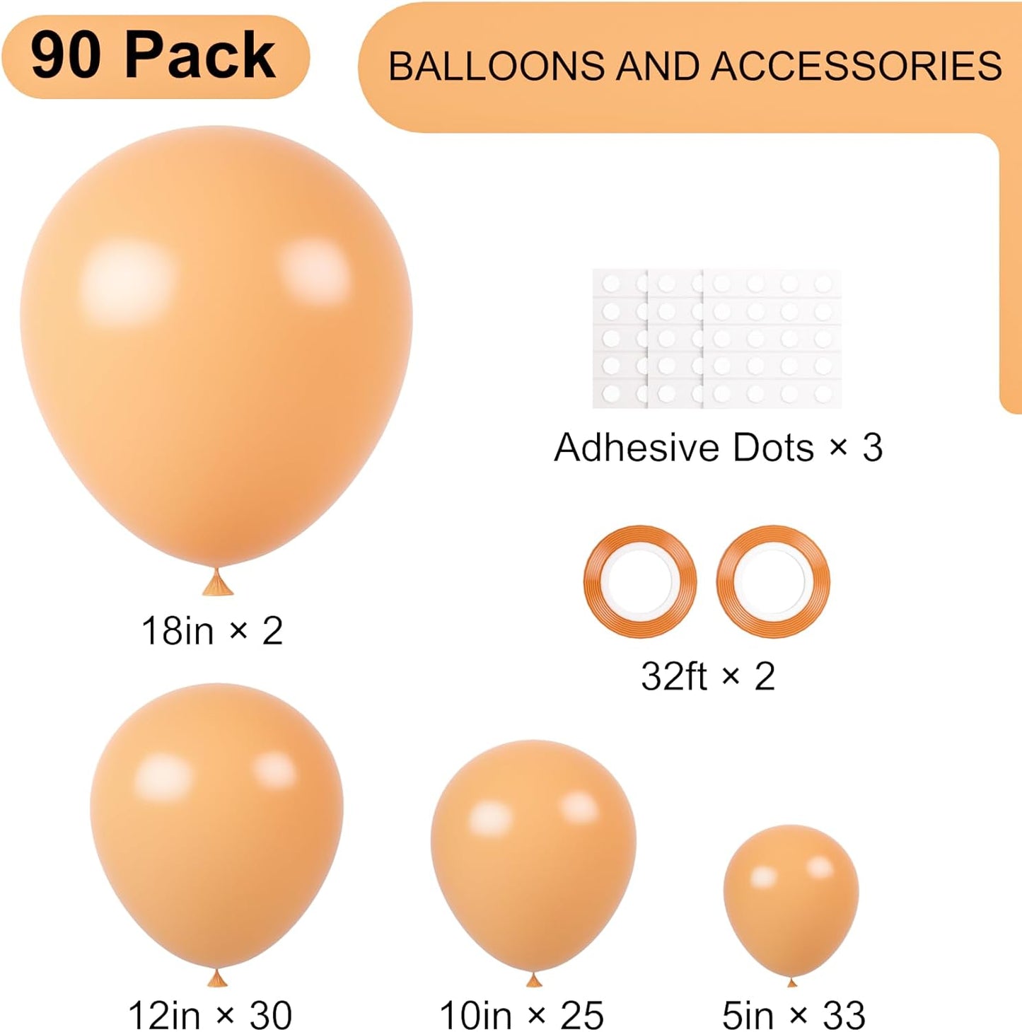 Voircoloria Peach Balloon Garland Arch Kit - 90 Pack in 5/10/12/18 Inch Sizes for Weddings, Birthdays & Baby Showers