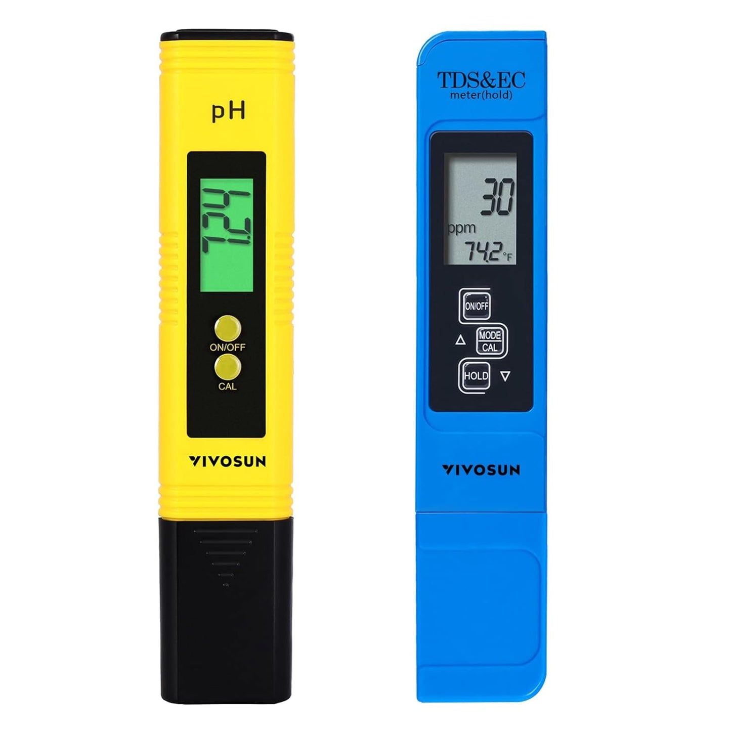 VIVOSUN Digital pH and TDS Meter Kit - High Accuracy 3-in-1 Hydroponics Tool | Yellow & Blue, UL Certified