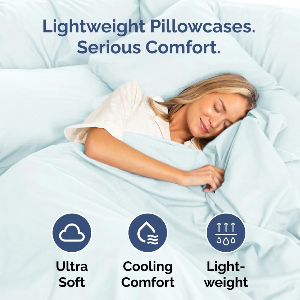 Skiennix Queen Pillow Cases Set of 8 - Ultra Soft Hotel Quality Covers - Wrinkle Free & Fade Resistant - Ice Blue