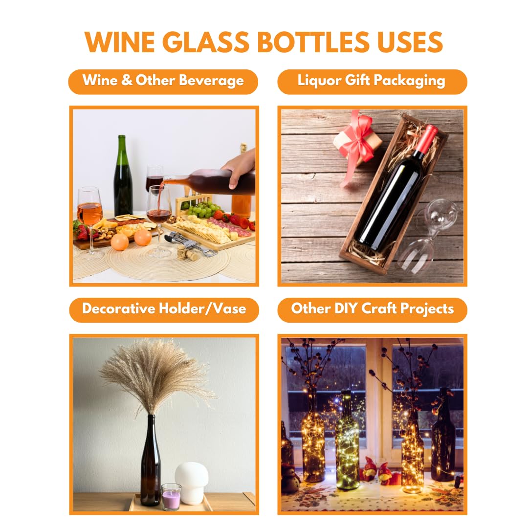 FastRack 750 ml Clear Bordeaux Wine Bottles (Pack of 6) with 6 Whiite METAL Caps | W5 Flint Flat-Bottomed Glass Bottles Ideal for Wine Making and Storage