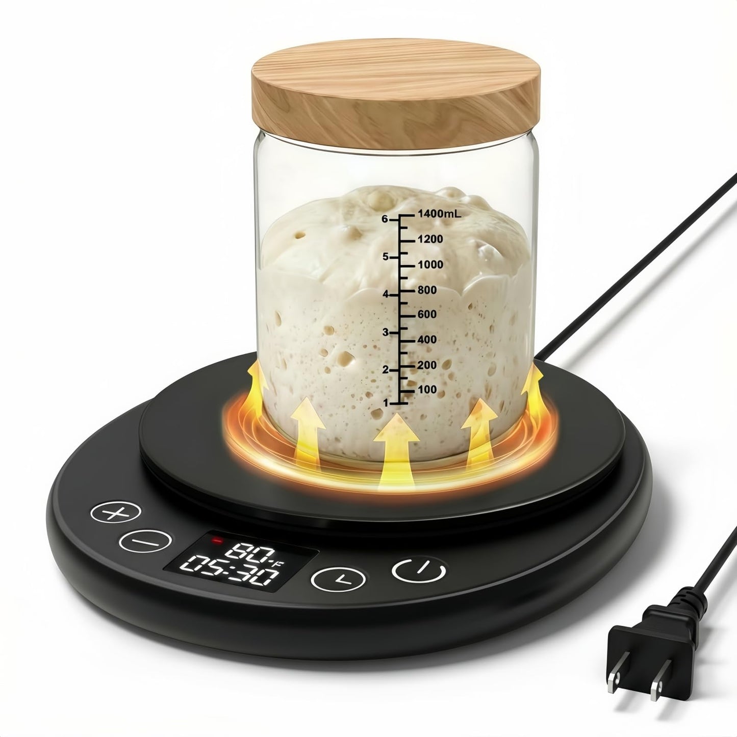 amhshkou Sourdough Starter Warmer - Professional 1°F Precision, 24H Auto Shutdown Timer, Delayed Start, 4.9" Surface for Perfect Fermentation (Black)