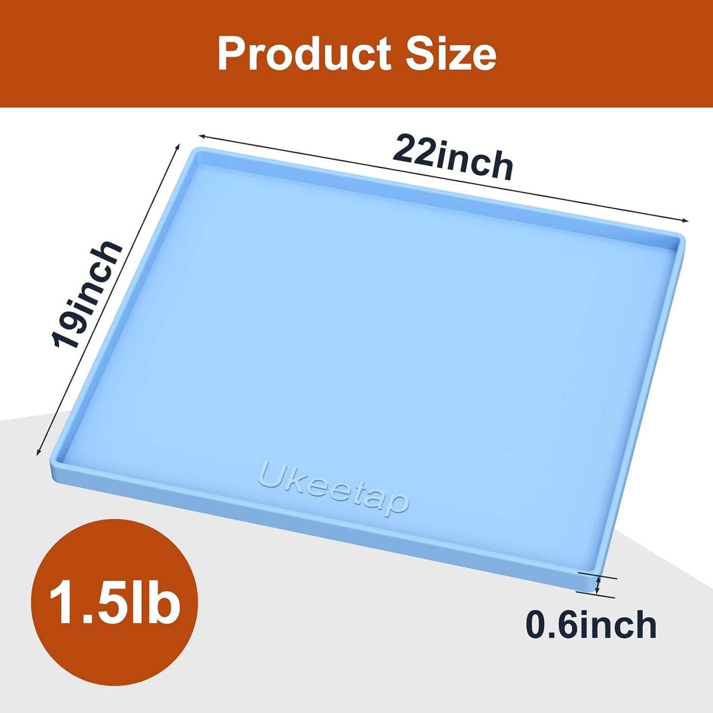 Ukeetap Extra Thick Silicone Mat - Waterproof Under Sink Mat with Raised Edge | 22" x 19", Blue