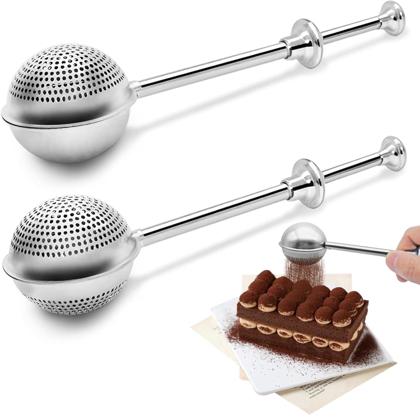 SENHAI Stainless Steel Flour Sifter - 2 PCS Baking Set for Powdered Sugar & Spices | Half-Hole & Full-Hole