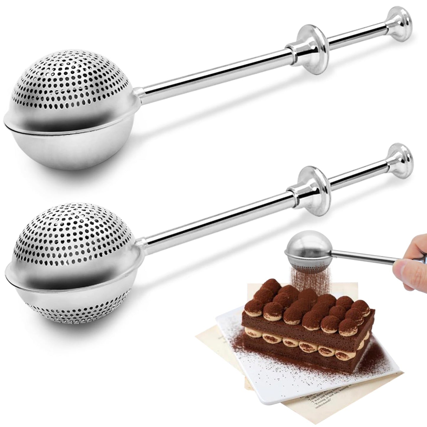 Flour Sifter, SENHAI 2 PCS Sifter for Baking, 304 Stainless Steel Powdered Sugar Shaker Duster for Sugar Flour Spices Tea Strainers (Half-hole & Full-hole)