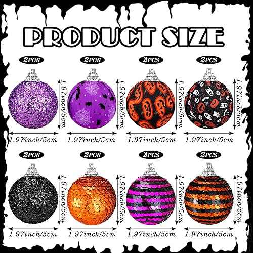 Zeyune 16 Pcs Halloween Ball Ornaments for Tree 2 Inch Halloween Tree Decorations Pumpkin Ghost Bat Spider Glitter Ornaments with Sequins for Holiday Party Decor