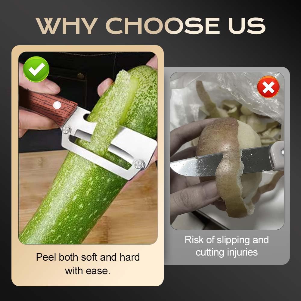 Skiennix 2-in-1 Vegetable Peeler - Stainless Steel Blade & Wooden Handle | Kitchen Tool Set (2 Pcs)