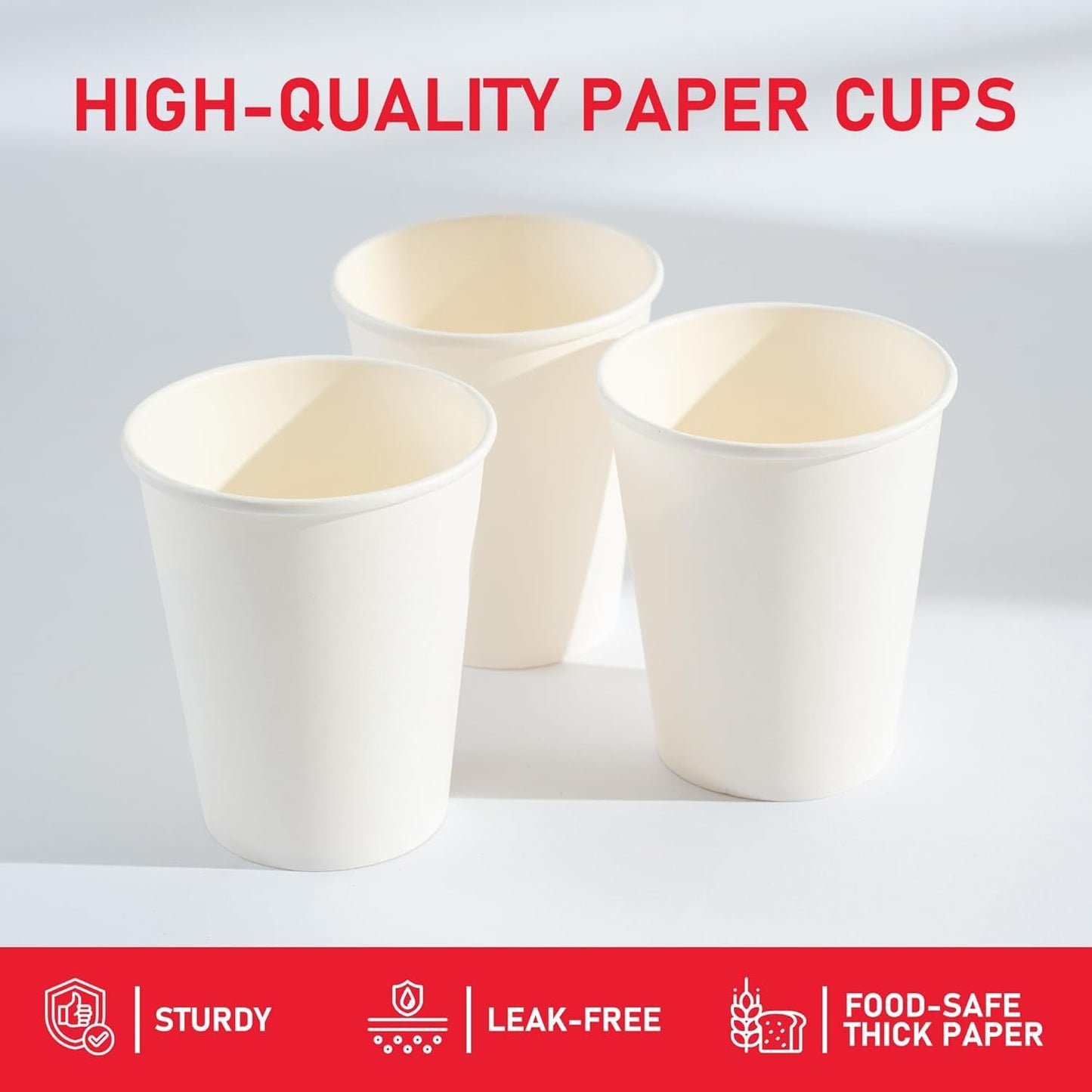 VPACKDUO 12 oz 300 Pack Paper Coffee Cups, Hot Paper Cups, Thickened Leak-Free White Disposable Coffee Cups for Hot and Cold Drinks