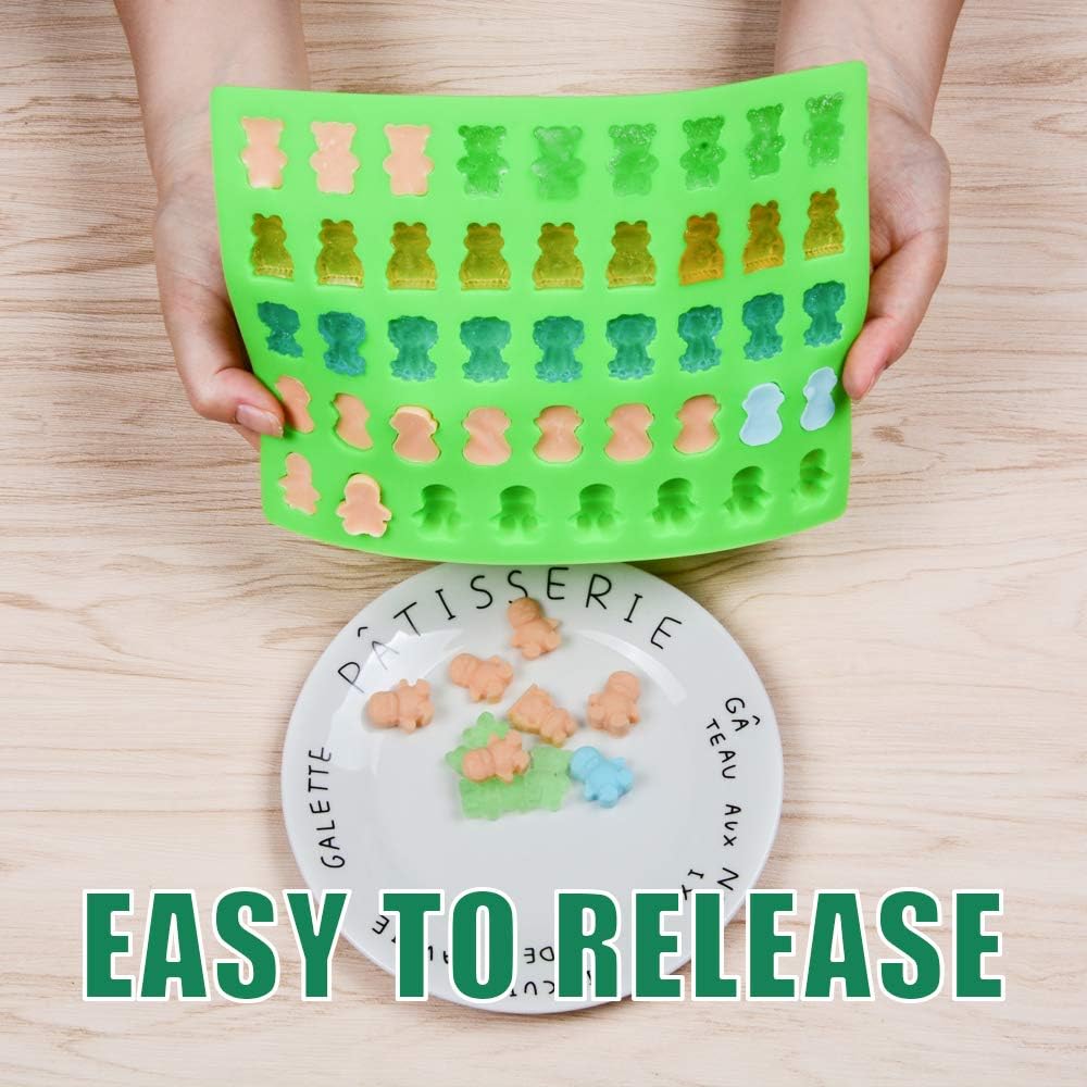 Skiennix Silicone Candy Gummy Bear Molds - Premium Pack of 4 with Bears, Frogs & More | Includes 2 Droppers