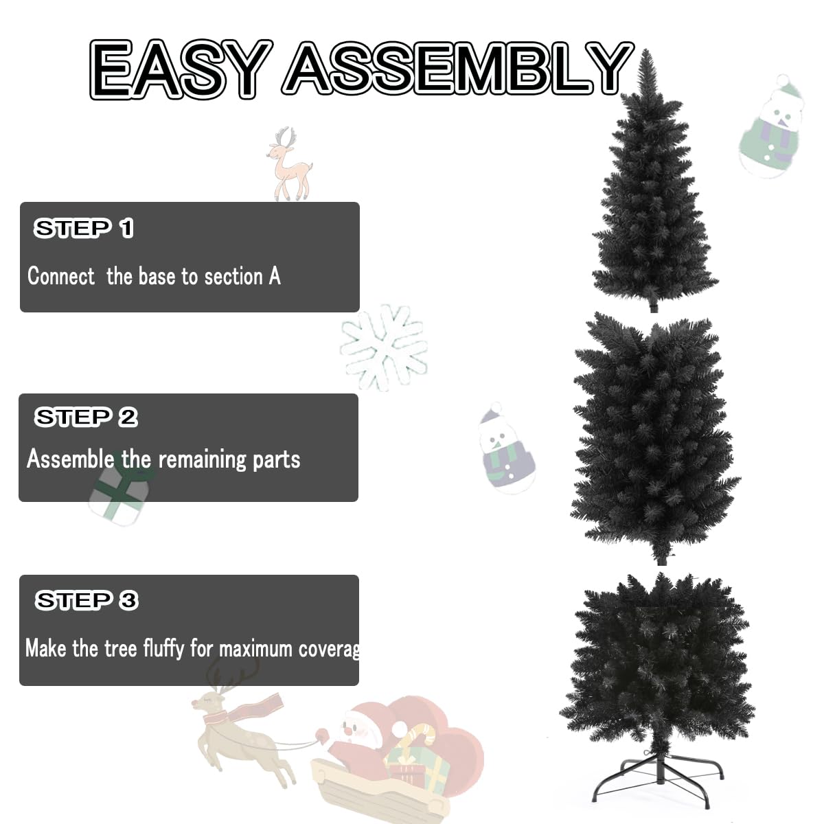 658 Tips Artificial Pencil Christmas Tree Halloween Tree, 6ft Pure Black Skinny Xmas Tree with Metal Stand Perfect for Christmas/Halloween/Easter/Parties/Holiday Indoor Outdoor Decoration