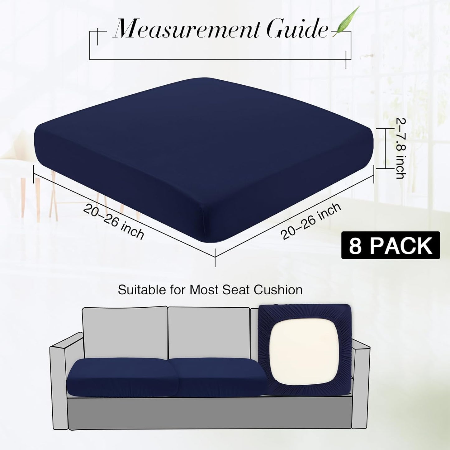 Newwiee 8Pcs Patio Cushion Covers - Stretch Waterproof Replacement Slipcovers for Outdoor Furniture | Navy