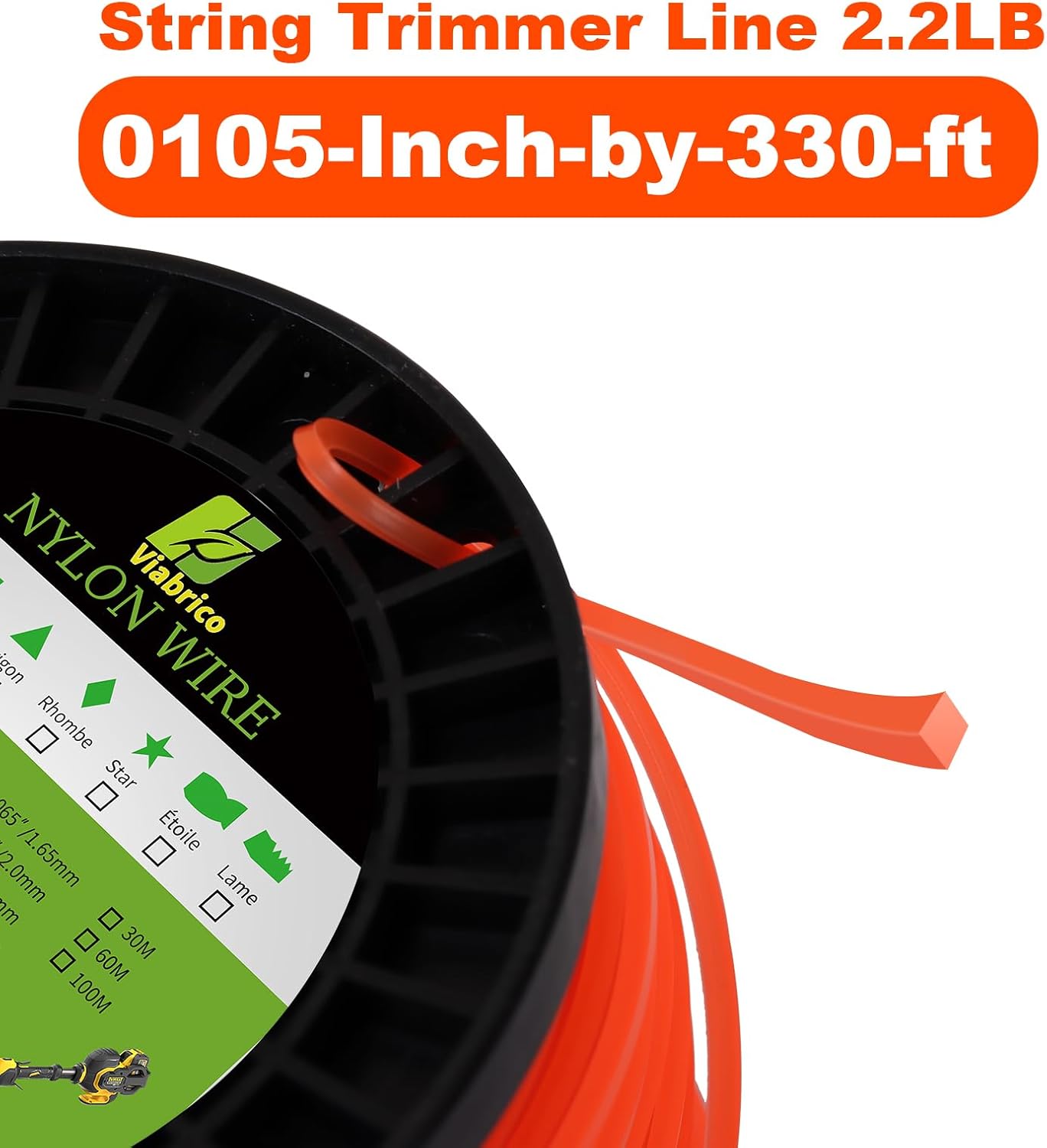 VIABRICO 105 Trimmer Line - Premium Square Weed Wacker String | .105-Inch x 330 ft, 2.2 LB