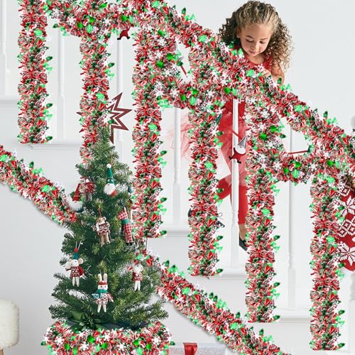 Kreyfer 4-Pack Christmas Tinsel Garlands 26.4 ft with Snowflake & Tree Cutouts