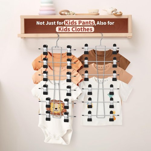 DOIOWN 6-Tier Baby Hangers with Clips - Adjustable Stainless Steel Space-Saving Kids Clothes Organizer
