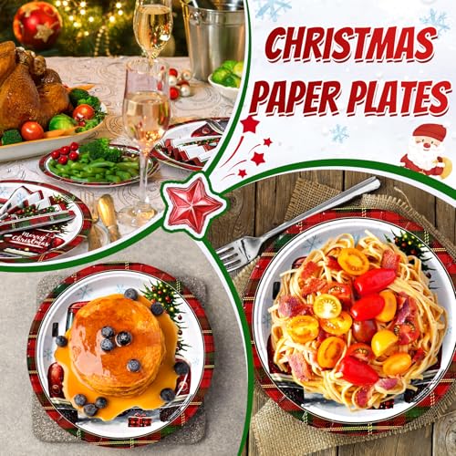 Christmas Disposable Paper Plates and Napkins Set - 200 Pcs Holiday Party Supplies