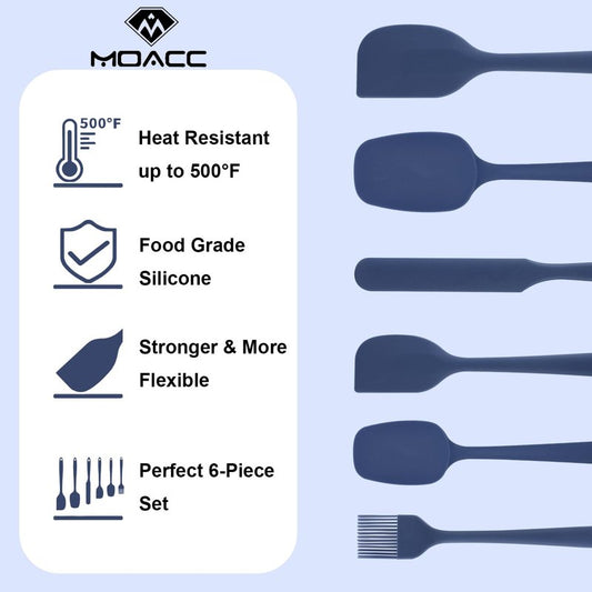 Silicone Spatulas Set, Rubber Spoon Spatula Heat Resistant Spoonula One Piece Design Seamless Spatula Non-Stick Scrapers Baking Mixing Tool (Dark Blue)