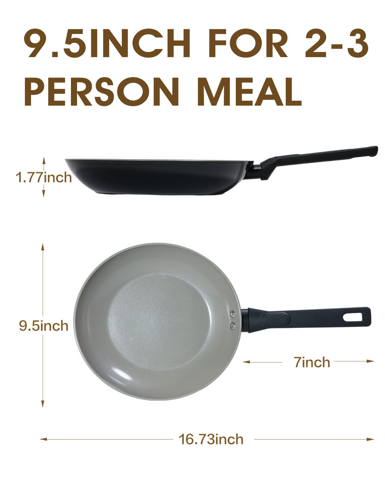 UFIRE 9.5 Inch Nonstick Frying Pan Skillet, Ceramic Frying Pan, Non Toxic Healthy Ceramic Coating, Suitable for All Stovetops, PTFE PFOA PFOS Free, Black