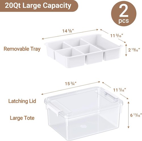 40Qt Clear Plastic Storage Bins by [Brand Name] - Stackable Organizers with Lids & Dividers | 2-Pack for Home, Crafts & Car