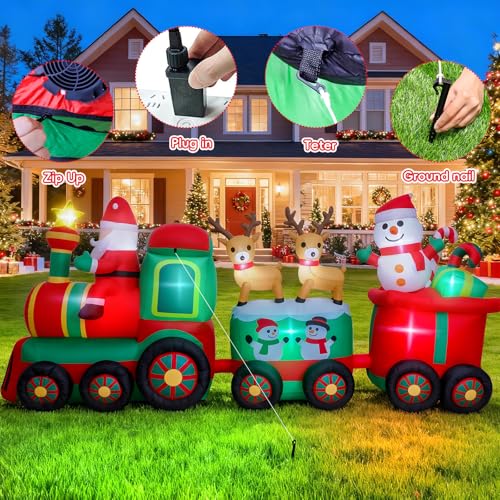 11 Ft Christmas Inflatable Train with Santa Reindeer Snowman Outdoor Decor LED Yard Display