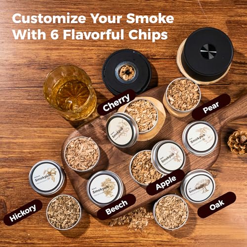 Electric Whiskey Smoker Kit with 6 Wood Chips - Cocktail Infuser, USB Rechargeable, Flame-Free Smoking for Spirits & Food