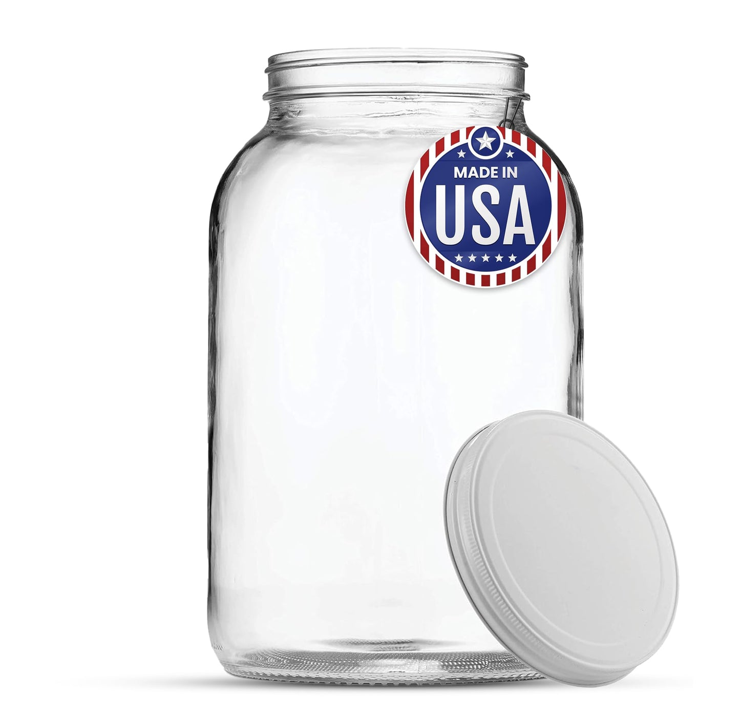 FastRack 1 Gallon Mason Jar with White Airtight Lid | Regular Glass Canisters with Airtight Lids | Large Mouth Glass Jar for Food Storage, Canning, Fermentation, Pickling