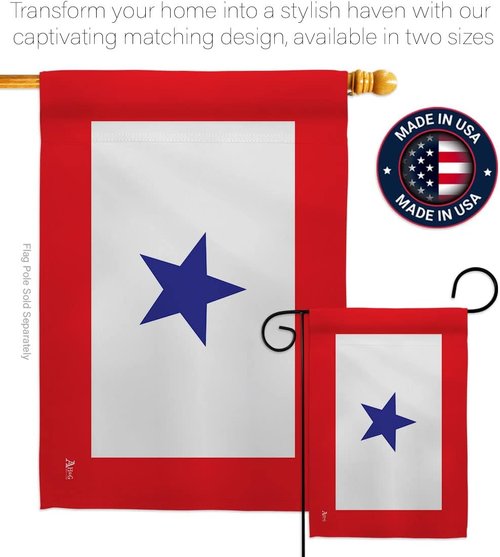 Blue Star Flag - Military Family Deployment Decoration with Pole Set | Outdoor Yard & Grave Memorial Decor