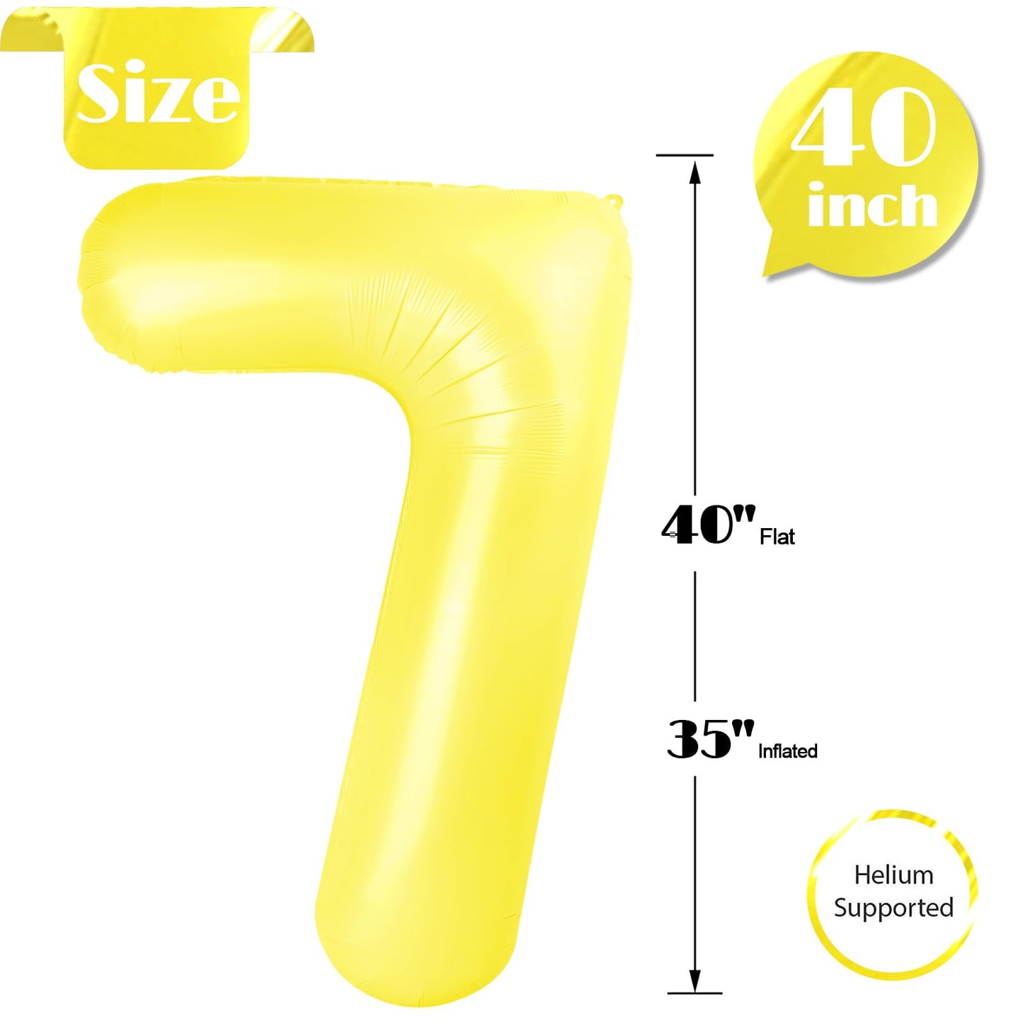 Yellow Number 7 Balloon 40 Inch, 7th Birthday Party Decorations for Children, Giant 7 Foil Balloon for Party Supplies