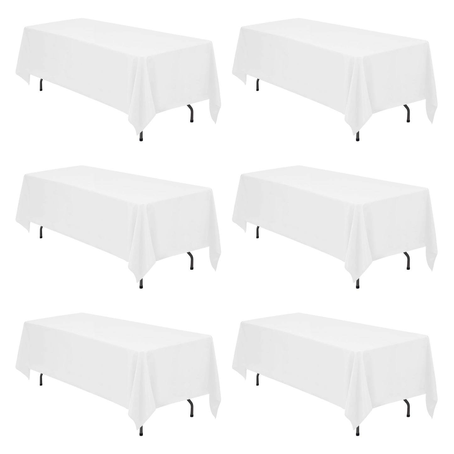 BRILLMAX 6 Pack White Tablecloths 70 x 120 Inch for 6ft & 8ft Rectangle Tables - 150 GSM Polyester Fabric, Universal Fit, Water, Stain & Wrinkle Resistant Cloth Cover for Wedding Reception Banquet