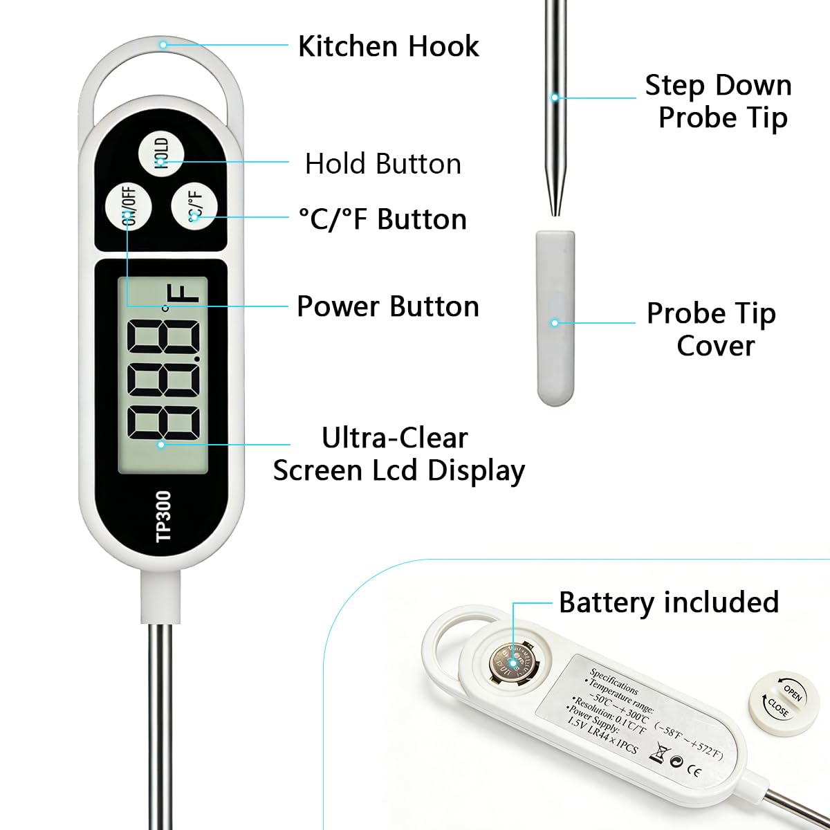 Skiennix Digital Instant Read Candy Thermometer - Perfect for Meat, BBQ, and Deep Frying | 9.4in