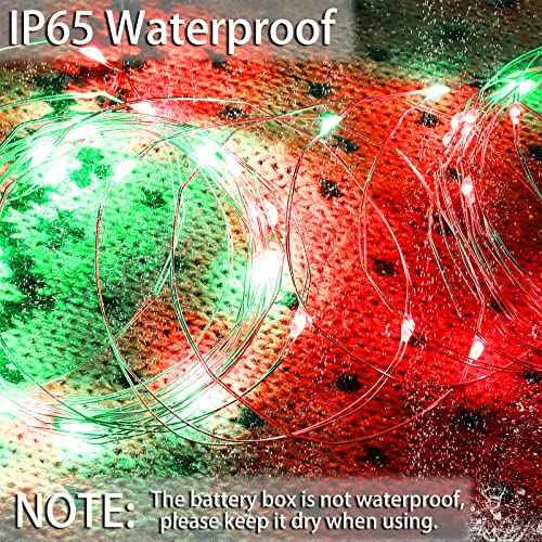 Yayfazy Battery Operated Christmas Lights - Indoor Red & Green Mini Fairy Lights, Timer, 2PACK Total 200LED, 65.6Ft Copper Wire, Battery Powered Decoration for Bedroom, Parties, Centerpiece