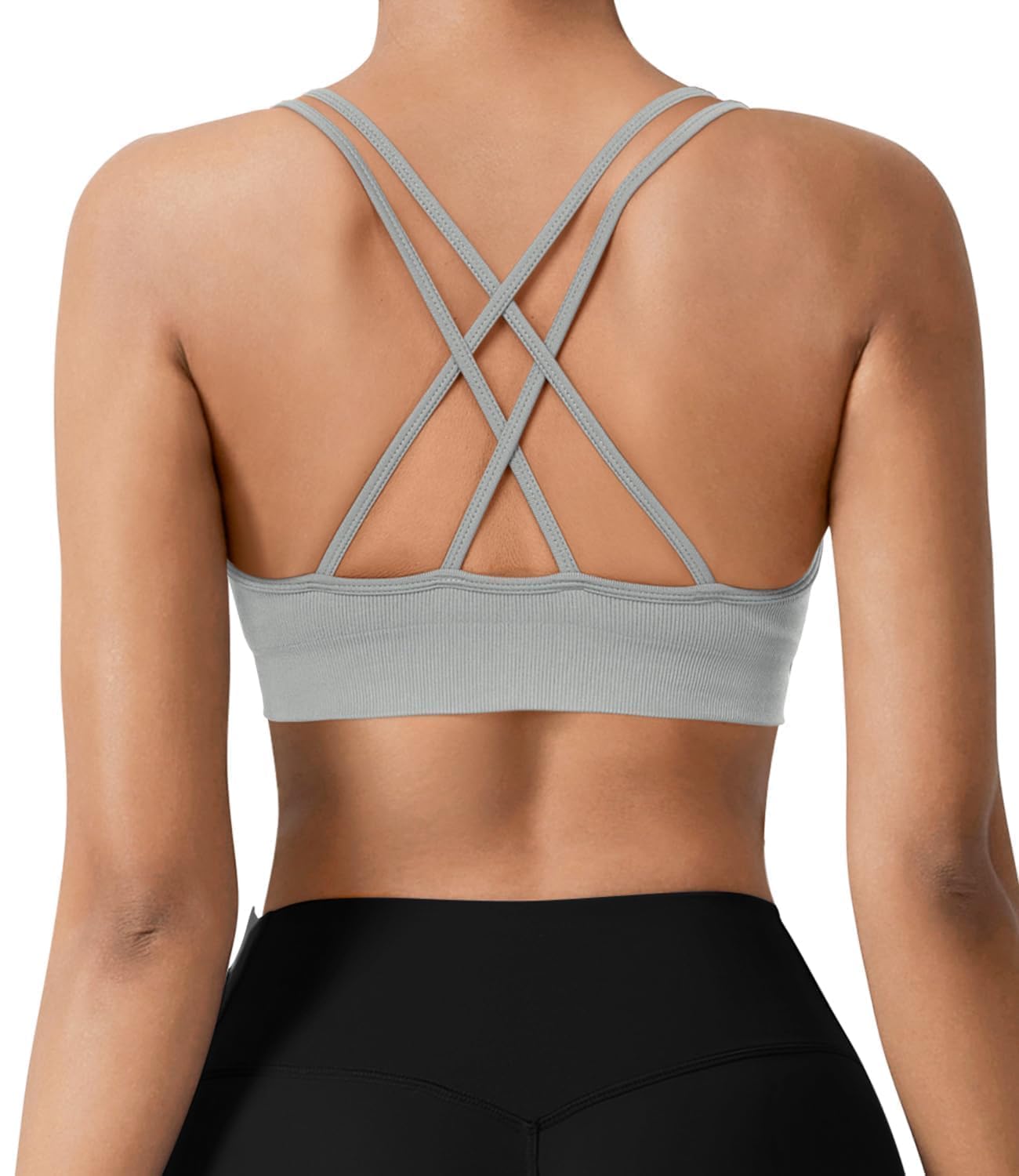 VEQING 3 Pack Women's Seamless Sports Bra - Deep V Neck Wirefree Yoga Bras with Removable Pads, Crisscross Strappy Back Comfortable Low Impact Workout Bralette for Small Chests, Daily Wear