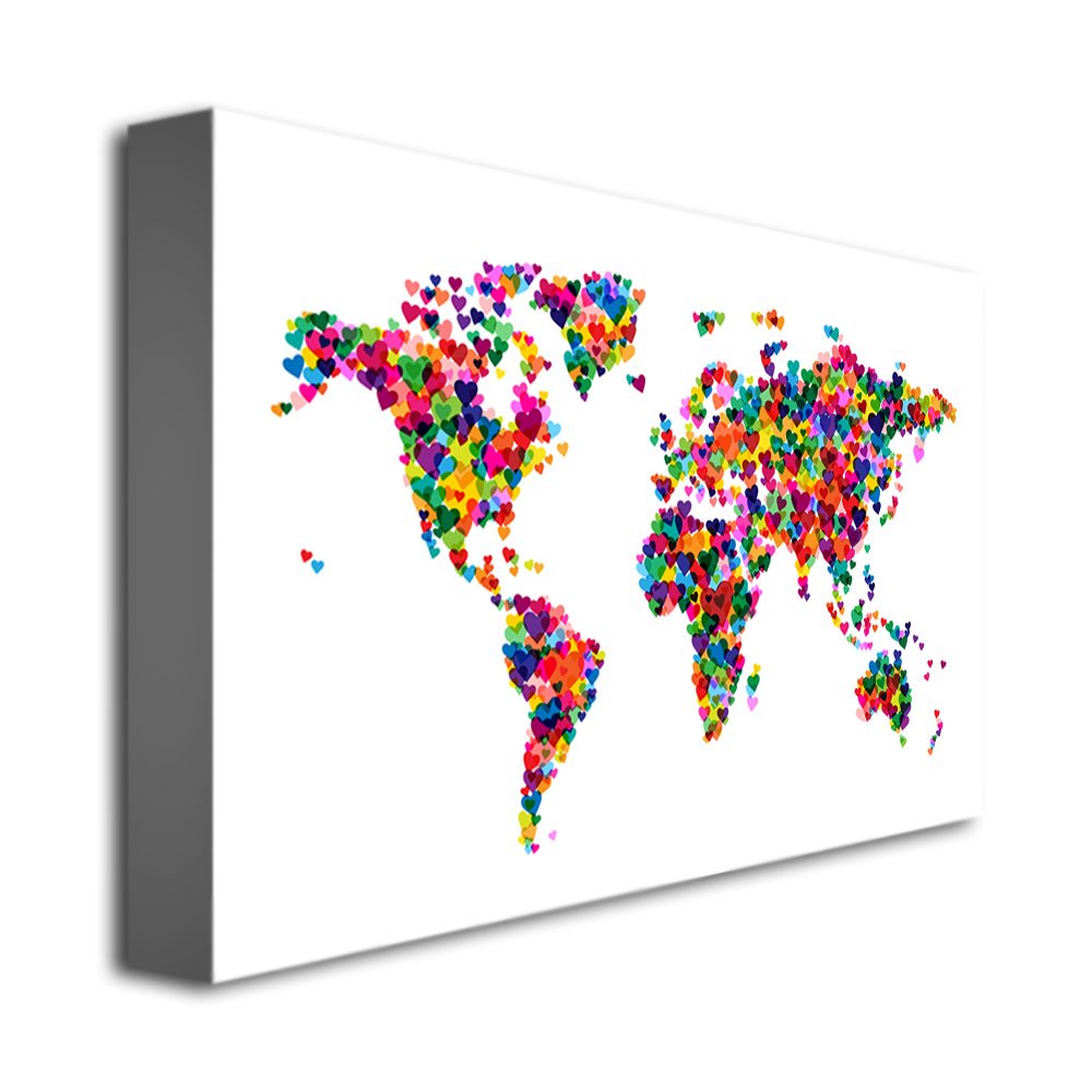 Trademark Art Michael Tompsett Love and Hearts World Map Canvas Art, 22 by 32-Inch
