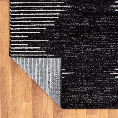 Bohemian Stripe Runner Rug 2'7 x 10' - Stain Resistant, Black, Durable