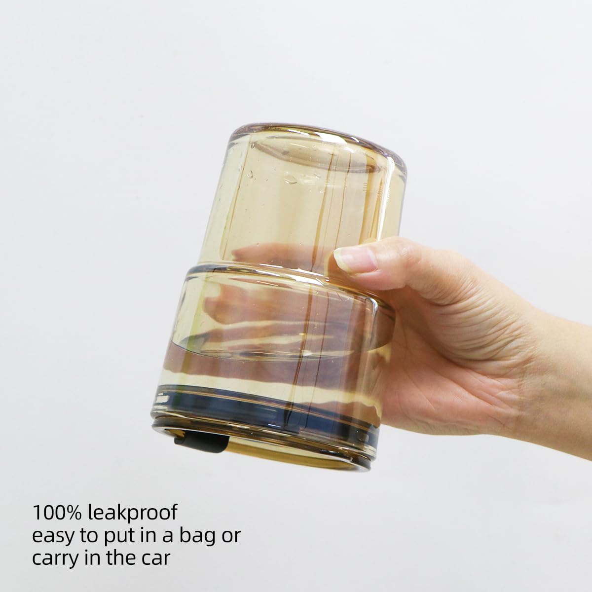 OUDASPV 15oz/450ml Glass Cups with Lids and Straws, Leak-Proof Thick Wall Tumbler Water Glass, Reusable Iced Coffee Cups for Cold & Hot Drinks, Coffee, Tea, Shake (Amber)