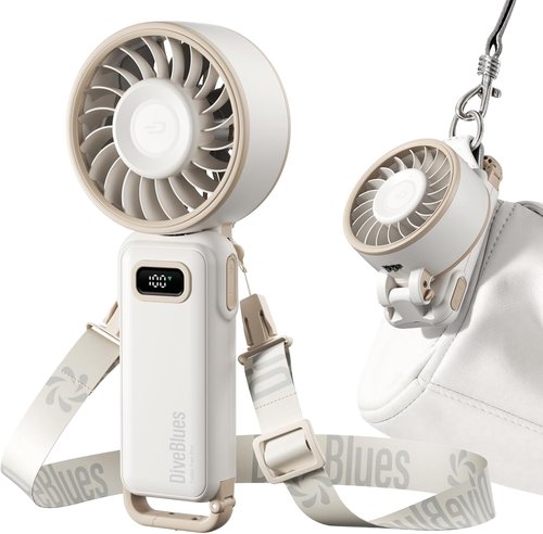 Diveblues Portable Turbo Fan - 100 Speed Handheld Fan with Strong Airflow | Foldable 4-in-1 Design for Neck, Desk & Travel