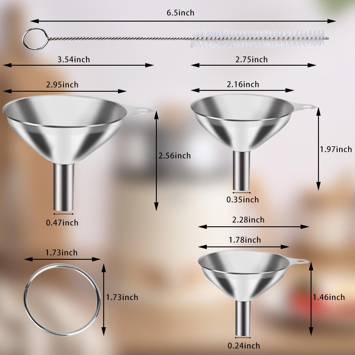 Skiennix Stainless Steel Funnels Set - Food Grade Mini & Large Kitchen Funnels for Easy Liquid Transfer