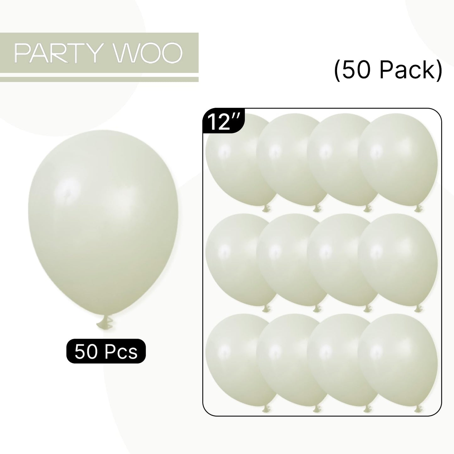 PartyWoo Sage Green Balloons 50pcs 12 Inch Boho Dusty Olive Green Latex Balloons for Birthday Baby Shower Graduation Engagement Wedding Dinosaur Jungle Golf Football Theme Party Decorations Green-F32