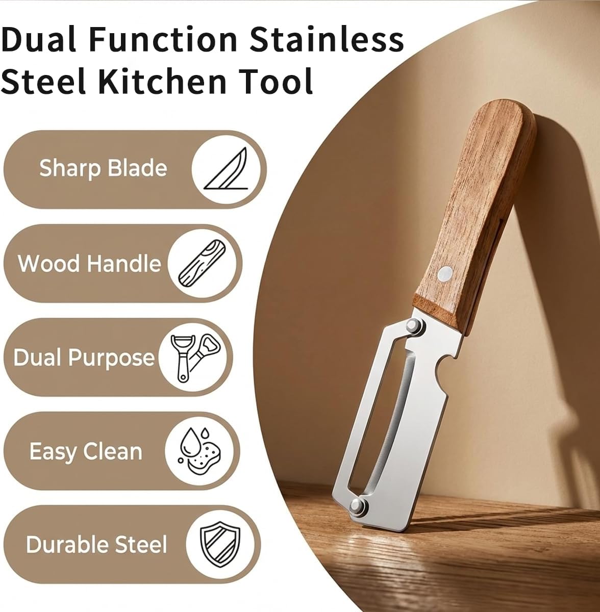 Skiennix Vegetable Peeler Set - Ergonomic Wooden Handle & Stainless Steel Blades | 2 Pack for Kitchen Use