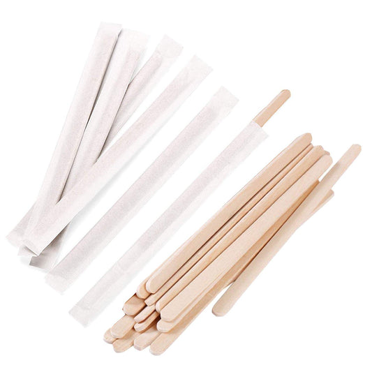 Gmark 5.5-Inch Ultra-Thick Individually Wrapped Wood Stir Sticks (200 Count) - 2.3mm Heavy Duty Birch Stirrers - Hygienic No-Snap Beverage Mixers & Craft Sticks for Coffee & Tea GM1115D